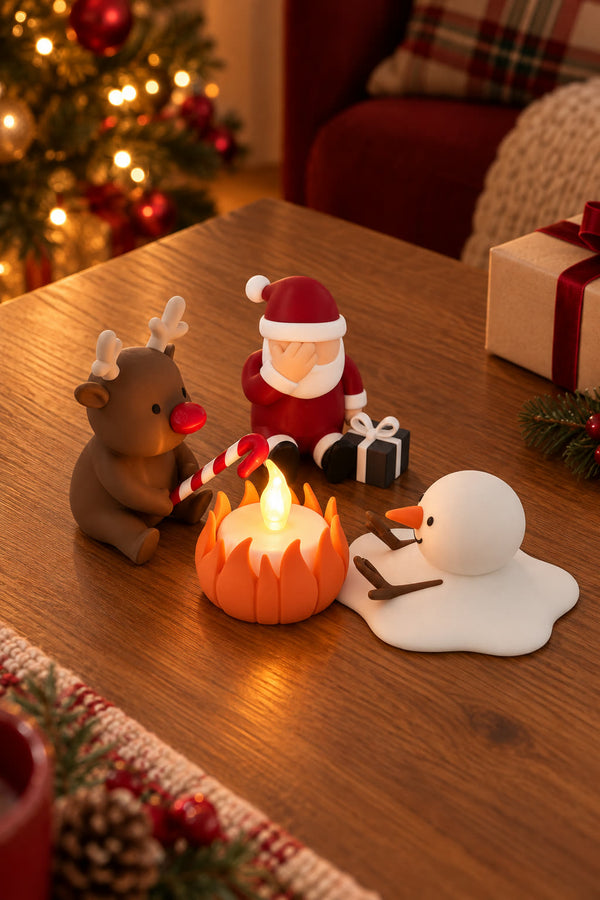 Christmas Campfire-set van Yafico, sfeer: bordeaux en zachte kerstlampjes