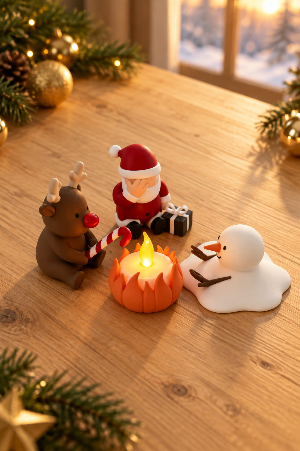 Christmas Campfire-set van Yafico, sfeer: gouden winterzon