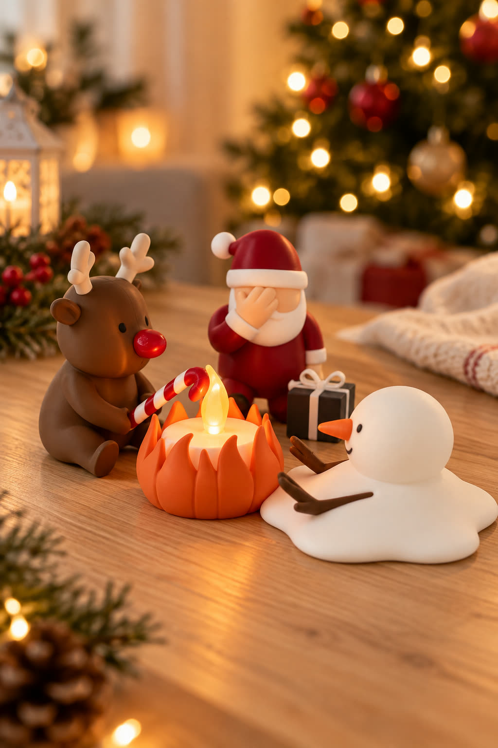Christmas Campfire-set van Yafico, sfeer: minimalistisch warm ivoor