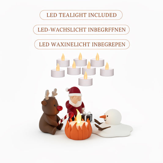 Weihnachtsdeko Miniatur LED Lagerfeuer / Teelichthalter – Santa Facepalm Rentier Schneemann – Lustige Geschenkidee Weihnachten