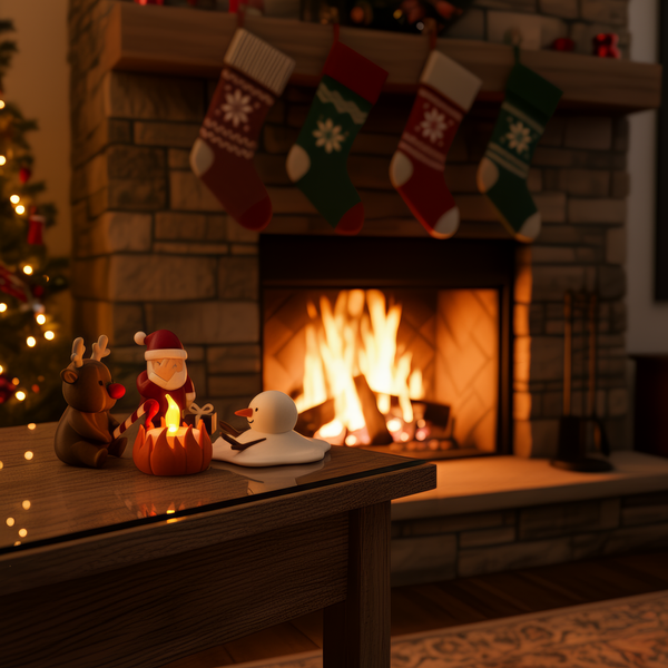 Kerstkampvuur voor een open haard met kerstsokken