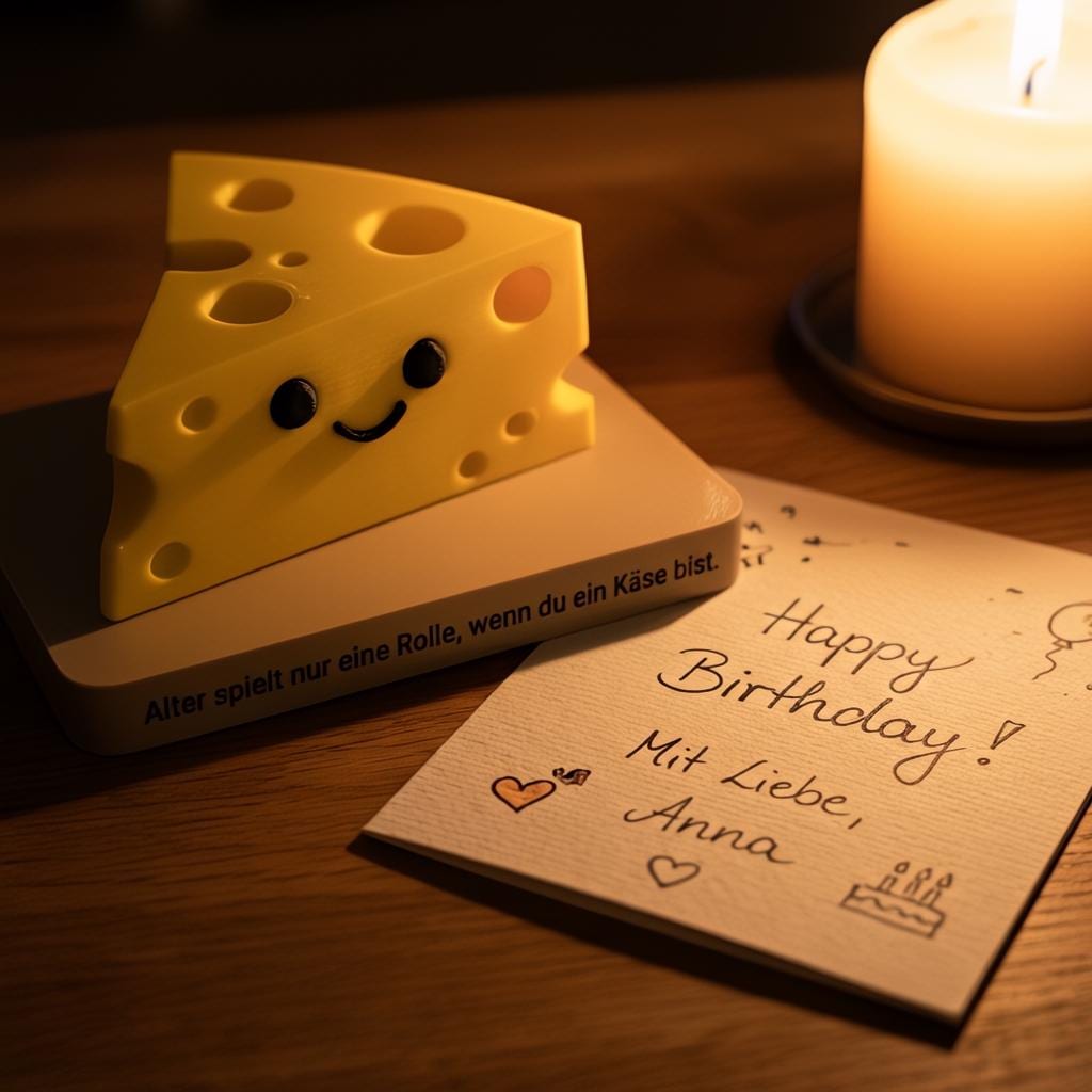 Origineel verjaardagscadeau – grappig kaasje op voet – bureau decoratie – tekst op de voorkant personaliseerbaar – cadeau voor hem/haar