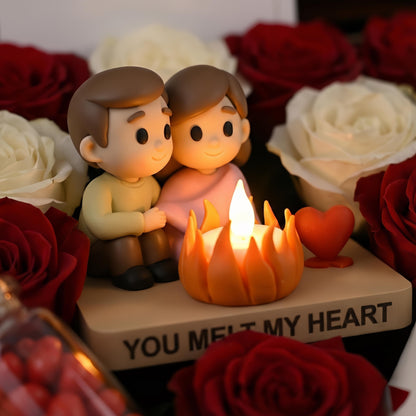 Valentinstag-Geschenkbox | Romantische LED-Kerze mit Pärchenfigur | Rosen-Geschenkset für Sie | Jahrestagsgeschenk | Luxuriöse Blumenbox | Geschenk für Frauen