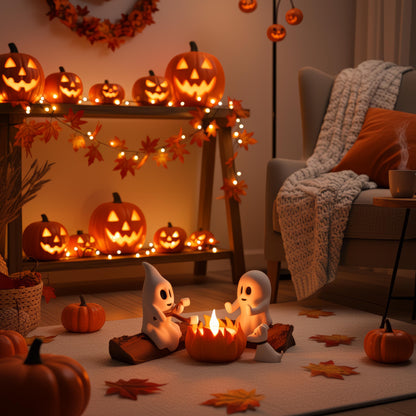 Halloween Spook Kampvuur Decoratie met LED Licht | Schattige Geest Beeldjes | Unieke Herfst & Halloween Tafeldecoratie