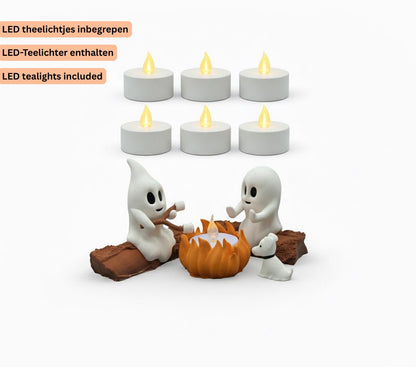 Halloween Spook Kampvuur Decoratie met LED Licht | Schattige Geest Beeldjes | Unieke Herfst & Halloween Tafeldecoratie