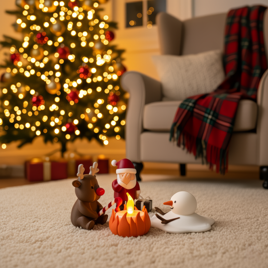 Weihnachtsdeko Miniatur LED Lagerfeuer / Teelichthalter – Santa Facepalm Rentier Schneemann – Lustige Geschenkidee Weihnachten