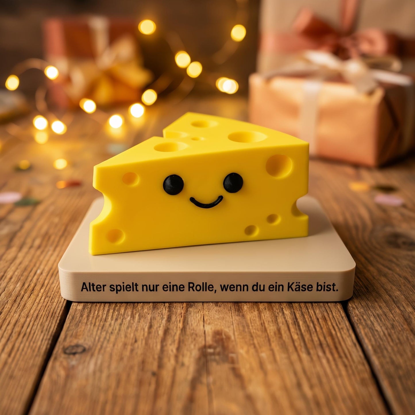 Origineel verjaardagscadeau – grappig kaasje op voet – bureau decoratie – tekst op de voorkant personaliseerbaar – cadeau voor hem/haar