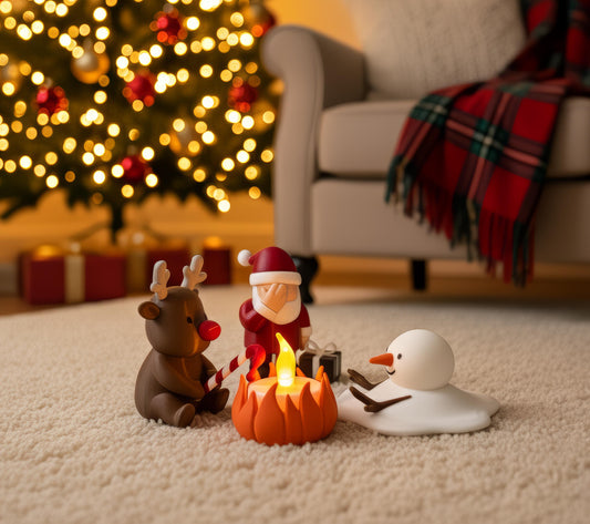 Kerstdecoratie miniatuur LED kerstkampvuur met kerstman rendier en smeltende sneeuwpop | grappig kerstcadeau | kerst tafeldecoratie