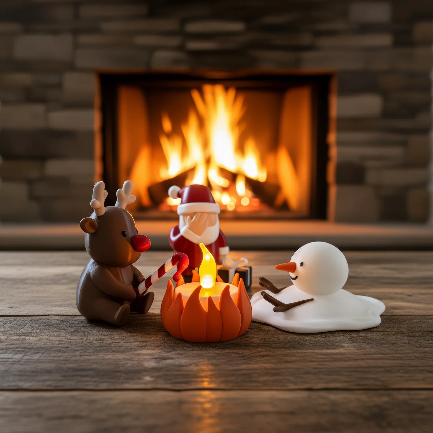 Christmas Campfire vor einem brennenden Kamin