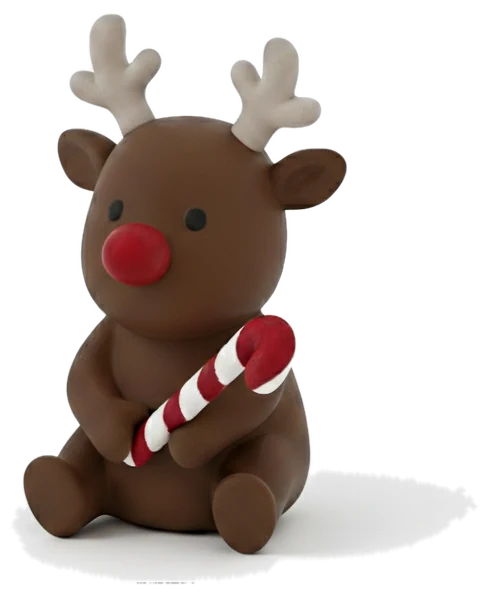 Rentier Rudolph mit roter Nase und Zuckerstange