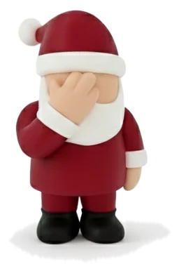 Weihnachtsmann-Figur mit der Hand vor dem Gesicht