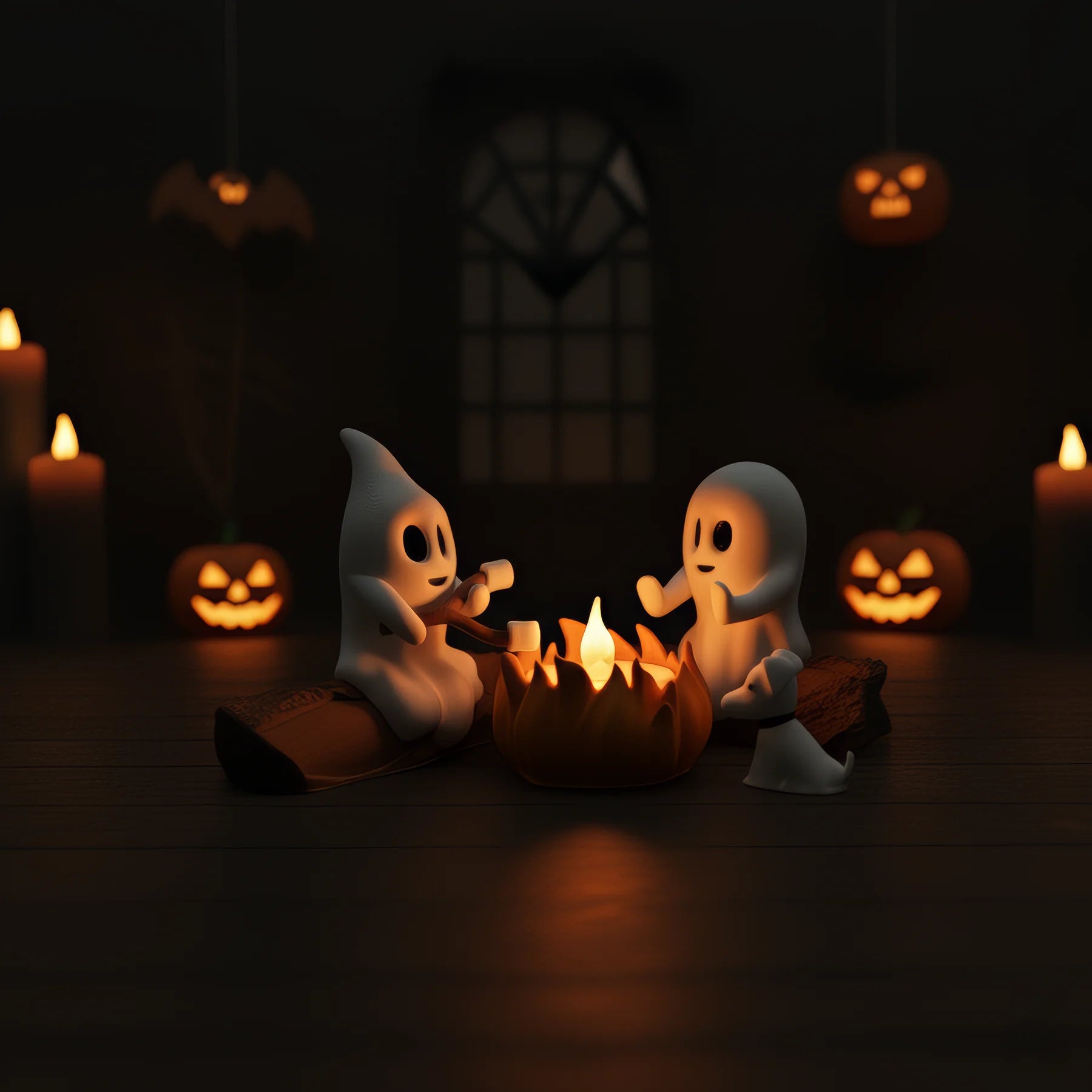 Ghost Campfire in dunkler Halloween Szene
