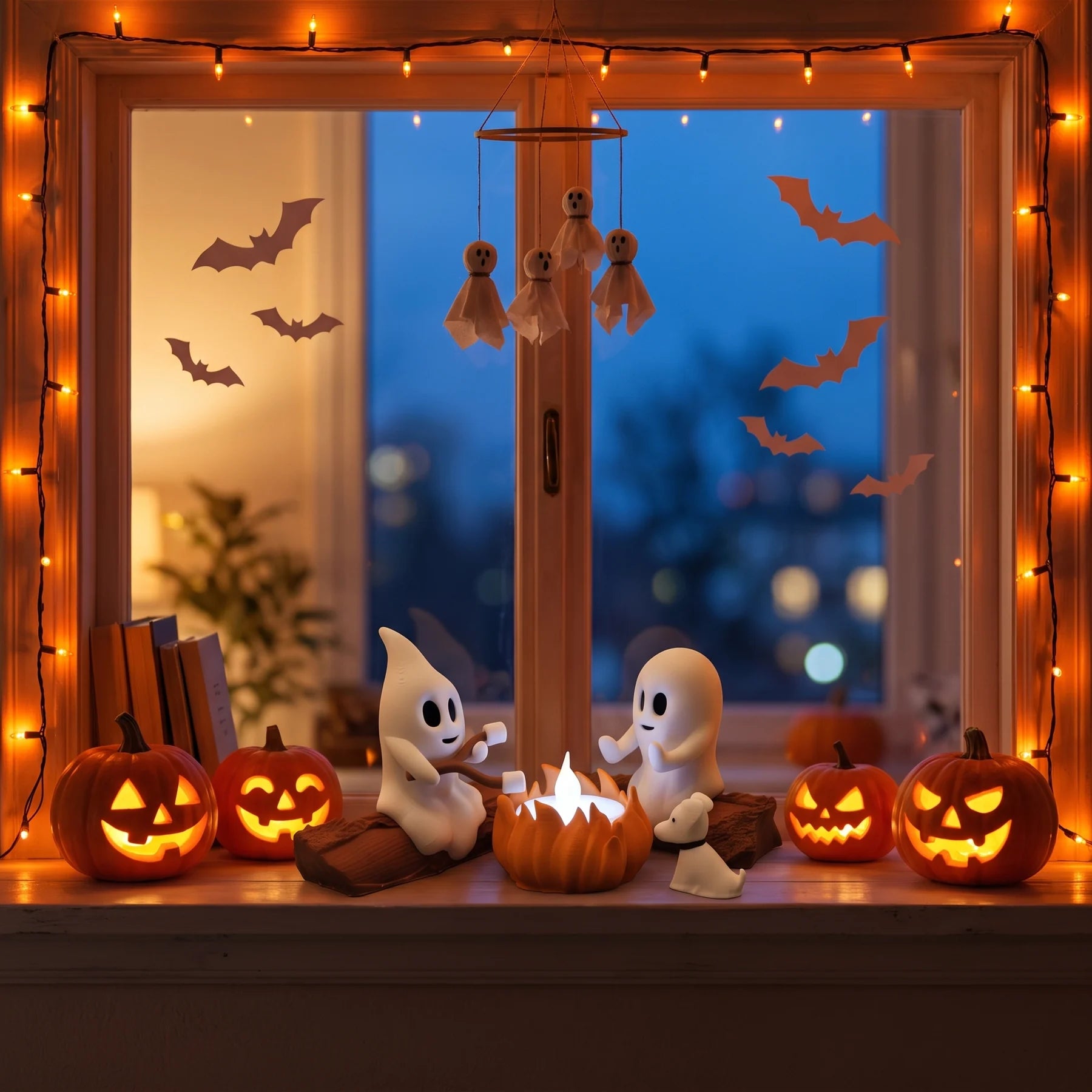 Ghost Campfire auf Halloween Fensterbank