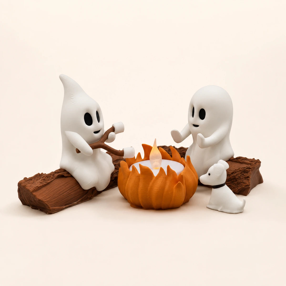 Ghost Campfire Halloween Deko mit zwei Geistern am leuchtenden Lagerfeuer