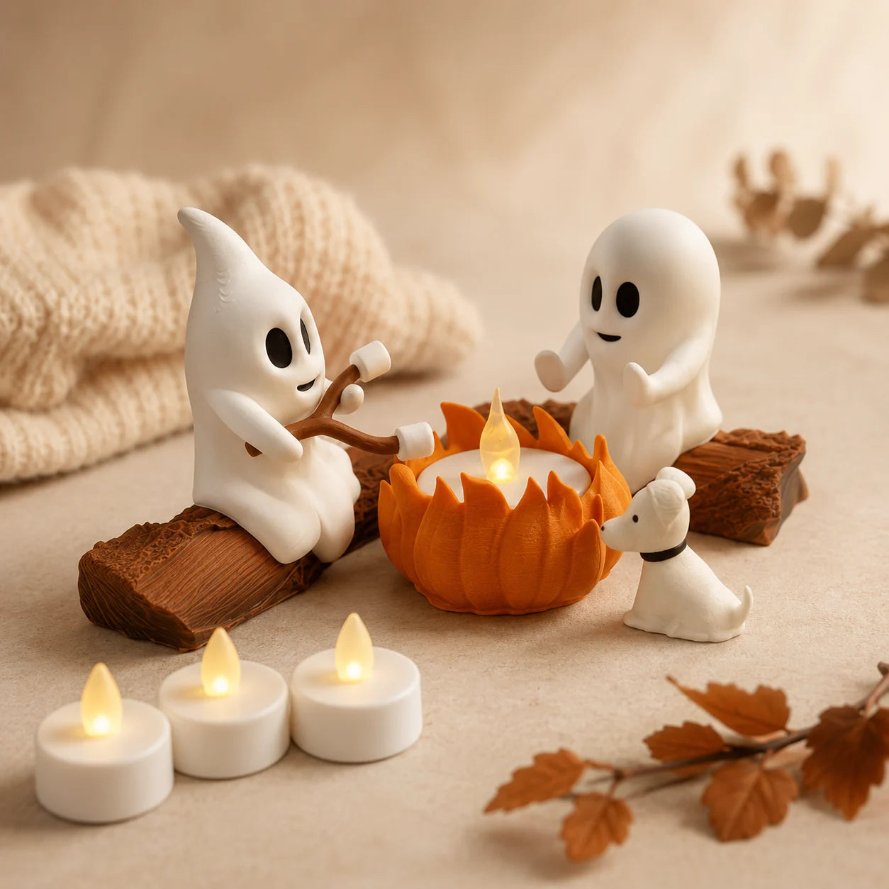 Mitgelieferte LED Teelichter für Ghost Campfire